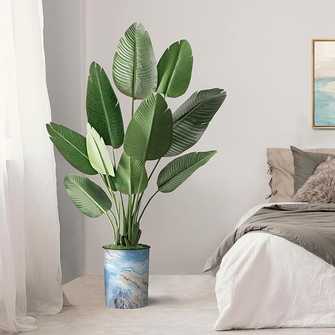 Artificial Tree in Modern Granite Effect Planter, Fake Bird of Paradise Silk Trees for Indoor and Outdoor Home Decoration - 58" Overall Tall (Plant Pot Plus Tree)