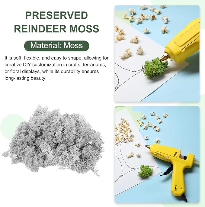MECCANIXITY 4.6oz Preserved Reindeer Moss, Light Grey Decorative Artificial Fake Moss for Potted Plants Indoor Crafts Lichen Centerpieces Decor