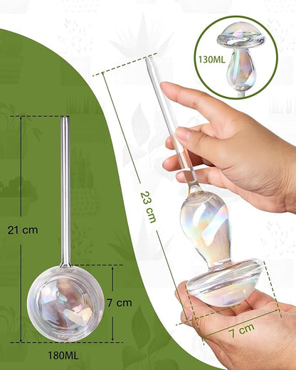 ZhenD Iridescent Self-Watering Plant Globes and Mushroom, Glass Self Watering Planter Insert for Indoor and Outdoor, Automatic Plant Waterer, Hand-Blown Premium Glass – 4 Pack