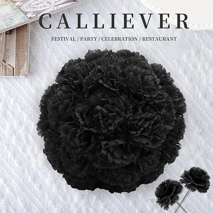 Silk Carnation Flower, 50 Artificial Flowers, Used for Wedding Decoration DIY Handmade Flowers, Carnation Flower Diameter 3.5 Inches and 6 Inches Stem (Black)