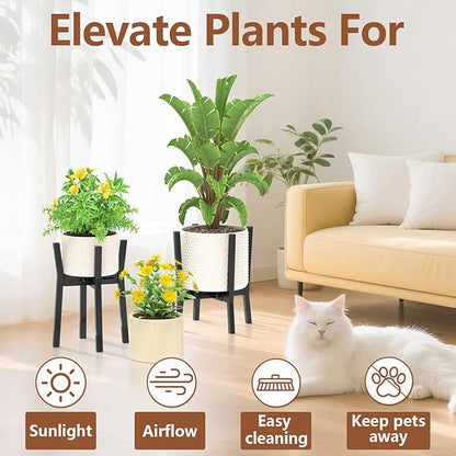 LASZOLA Black Adjustable Plant Stand for Single Large Outdoor Indoor Planters, Heavy Duty Metal Floor Fern Holder Fits 8 to 12 Inch Pots, Elevated Big Flower Stool for Patio – Pot Not Included, 1 Pack