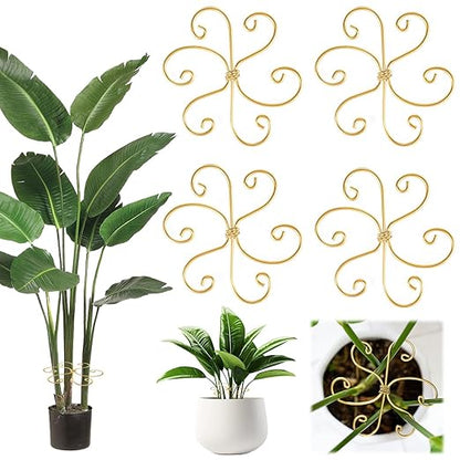 Plant Stem Supports for Indoor Plants, 4 Pack Iron Monstera Plant Support, Gold