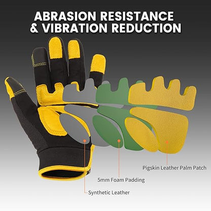 JUMPHIGH Work Gloves for Men, Multi-Functional Light Duty Mechanic Gloves, Outdoor, Performance Fit, Touch Screen, Abrasion Resistant (XL)