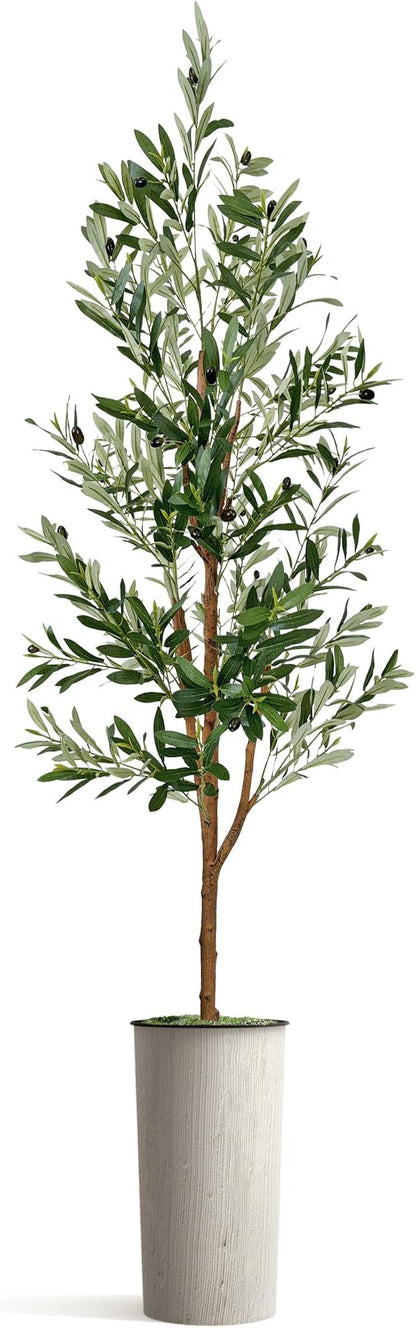 Artificial Tree in Modern Swirl Pattern Planter, Fake Olive Silk Tree for Indoor and Outdoor Home Decoration - 68" Overall Tall (Plant Pot Plus Tree)