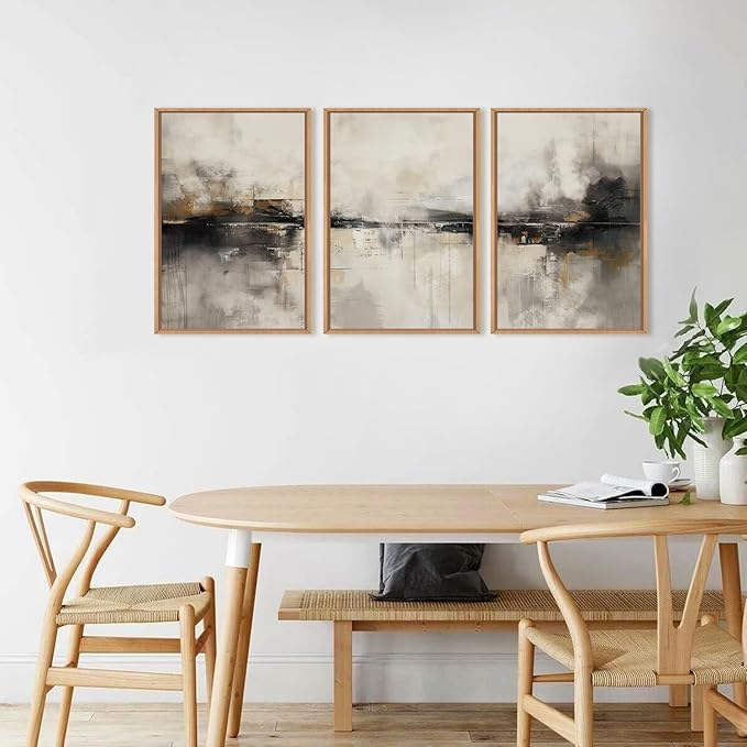 HOURIA Large Abstract Neutral Beige & Black Framed Canvas Wall Art Set,Modern Minimalist Brown Wall Decor,Textured Gray Tan Illustrations Artwork for Living Room, Bedroom, Farmhouse- 16"x24"x3