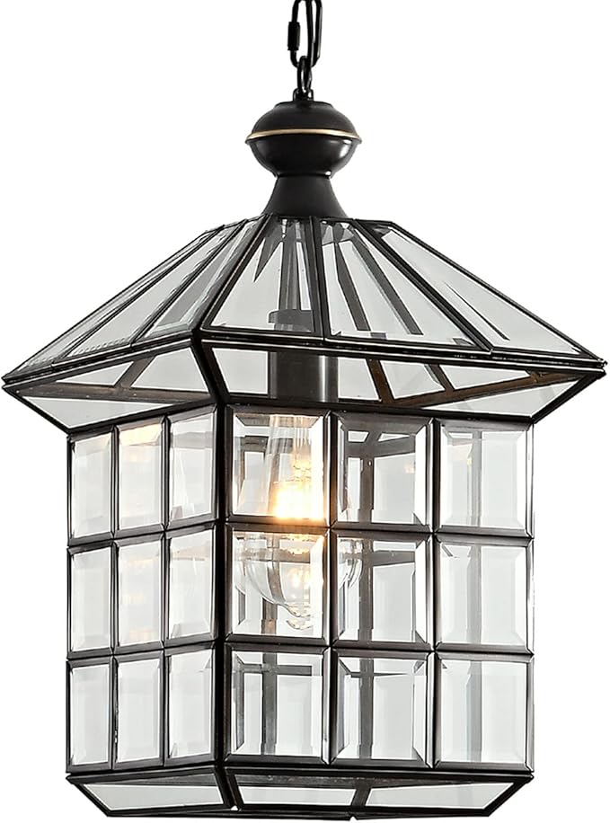 Milaii Copper Bronze Outdoor Pendant Light Fixtures, Exterior Lantern Pendant Lighting Oil Rubbed Bronze Waterproof Hanging Porch Light with Clear Glass Anti-Rust Patio Entryway Outdoor Chandelier