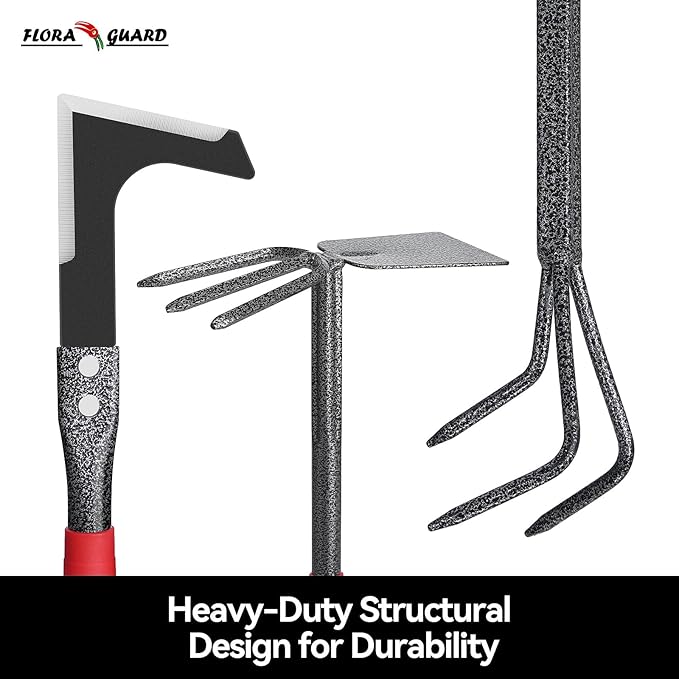 FLORA GUARD Garden Tool Set, 6-Piece Heavy Duty Gardening Hand Tools with Soft Rubber Handle, Includes Trowel, Rake, 2-in-1 Hoe & Crack Weeder, Durable Yard Tools, Essentials Garden Gift for Men Women