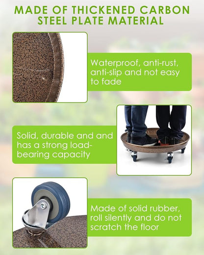 PACETAP 2Pack 14'' Large Plant Stand with Lockable Wheels, Heavy-Duty Plant Caddy with Casters for Indoor and Outdoor, Round Rolling Garden Pot Mover to Carry Potted Flower Pot