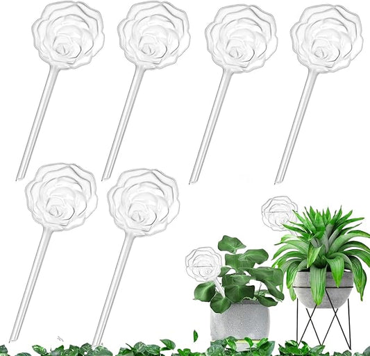 6 Pack Plant Watering Globes, Self Watering Bulbs Drip Irrigation Device for Indoor and Outdoor Plant, Vacation Plant Watering Devices (Rose Shape)