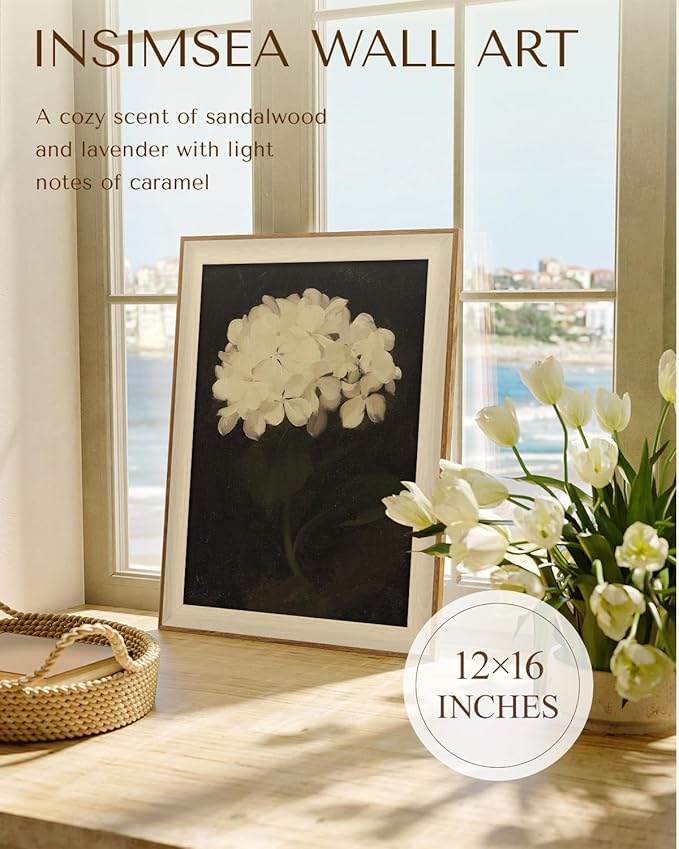 InSimSea Framed Canvas Wall Art Decoration Canvas Wall Art Room Decor, White Hydrangea Oil Painting Canvas Prints, Bedroom Bathroom Wall Pictures Flower Artwork Office Floral Wall Decor 12x16In