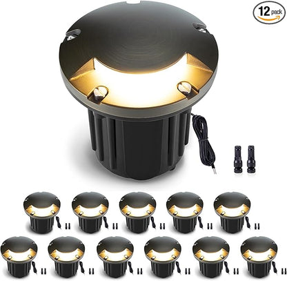 Gardenreet Landscape Well Lights Brass - Ip65 Hardwired Low Voltage Electric In Ground Lighting, LED 12V Waterproof Directional Fixture, Antique Bronze for Deck Patio Yard Without MR16 Bulb