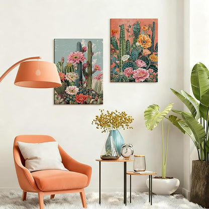 RUMSICH 2Pieces Mexican Cactus Canvas Wall Cover Art Vintage Desert Floral Wall Decor Paintings Southwestern Artwork Pictures Bohemian Botanical Posters Print Bedroom Bathroom Office Decor 16×24 Inch
