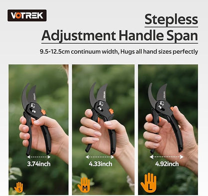 Pruning Shears for Gardening, [Patented Stepless Handle Opening] - Plant Scissors with Ultra-Sharp SK5 Steel for Weak Hand, Universal Fit for All Hand Sizes, Effortlessly Cuts 1-Inch Branches