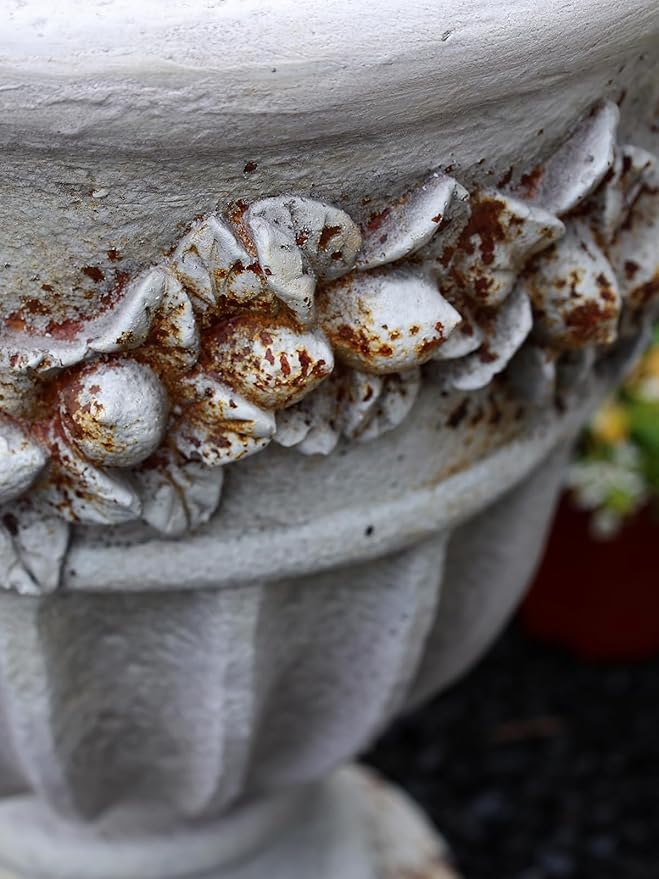 VISIBLE Vintage European Giant Garden Urn Planter, Decorative Cement and Fiber Flower Pot, Make Rust Finished, Wrap Foam Safely Delivered from Local Warehouse (Country, Large)