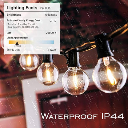 DAMAING Outdoor String Lights LED 50Feet G40 Globe Patio Lights with 27 Edison Plastic LED Bulbs,2700K Warm Glow Weatherproof for Indoor Outdoor Backyard Bistro Lighting