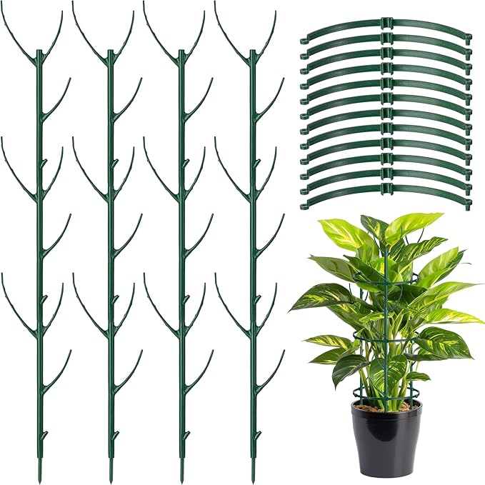 12 Pack Monstera Plant Support & Plant Cage Support Rings,Stackable Twig 3 Tier Garden Flower Support,Twig Trellis for Indoor Outdoor Plants Potted Plants Flower Other Climbing Plants(Green)