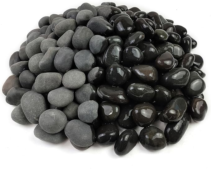 20 lbs Black River Rocks for Landscaping, 1-2 Inch Stones Natural Decorative Black Pebbles for Planters Aquarium Outdoor Garden Walkways Paving and Yards