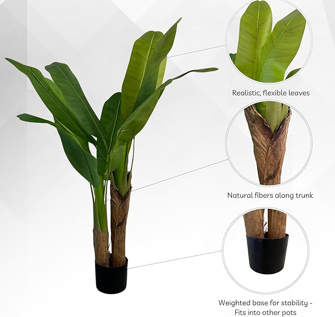 XBrand 47.2-Inches Artificial Banana Tree in Pot for Indoor Outdoor Home Office Store, Great Housewarming Gift