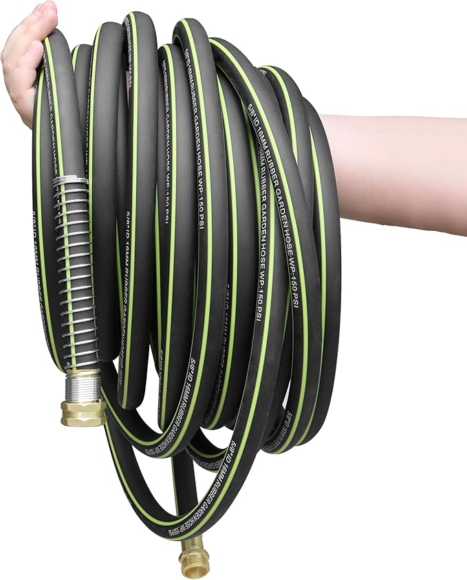 Lightweight Rubber Garden Hose 50 ft, 5/8" Hybrid Rubber Hose with Solid Brass Fitting, Water Hose Pipe for Outdoor, Cleaning & Washing