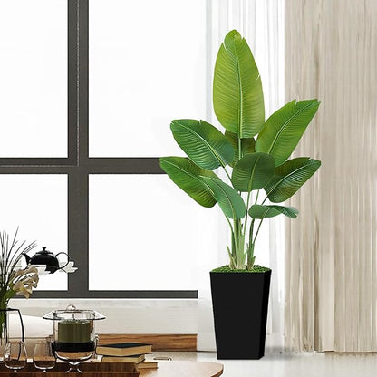 Lifelike Bird of Paradise Artificial Plant 5ft Faux Banana Leaf Tree with Black Tall Planter for Home Decor - Perfect Indoor Silk Floor Plant for Living Room, Office, and Bedroom Ambiance Enhancement