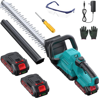 Cordless Hedge Trimmer 20-Inch with Battery Indicator & 2X 2000mAh Batteries, 180° Rotatable Head, 3000RPM Electric Brush Cutter for Hedges, Shrubs, Branches