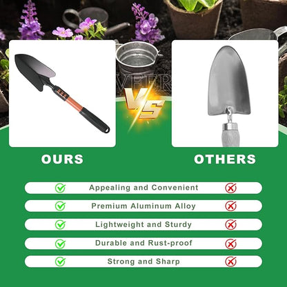 Garden Tool Set, 4 Pack Gardening Tools, Stainless Steel Heavy Duty Hand Cultivator, Hoes, Shovel, for Planting Weeding Digging, Gardening Gifts for Women,Orange
