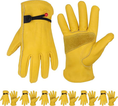 HLDD HANDLANDY 2 Pairs Leather Work Gloves for Men & Women, Reinforced Durable Palm for Welding, Farm, Gardening, Driving