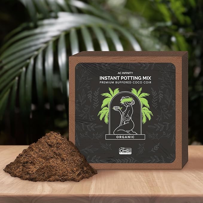 AC Infinity Instant Potting Mix, 2 lb. Premium Buffered Coco Coir Brick, Coconut Compost as Potting Soil Omri Listed, Low EC and pH Balance for Hydroponics Plant Growing and Propagation