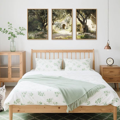 Ausril Garden of Gethsemane Landscape Framed Canvas Wall Art, Jerusalem Town Villages Scenery Prints, Jesus Boho Religious Decor, Christian Bible Art Painting for Bedroom Living Room Office 16"x24"x3