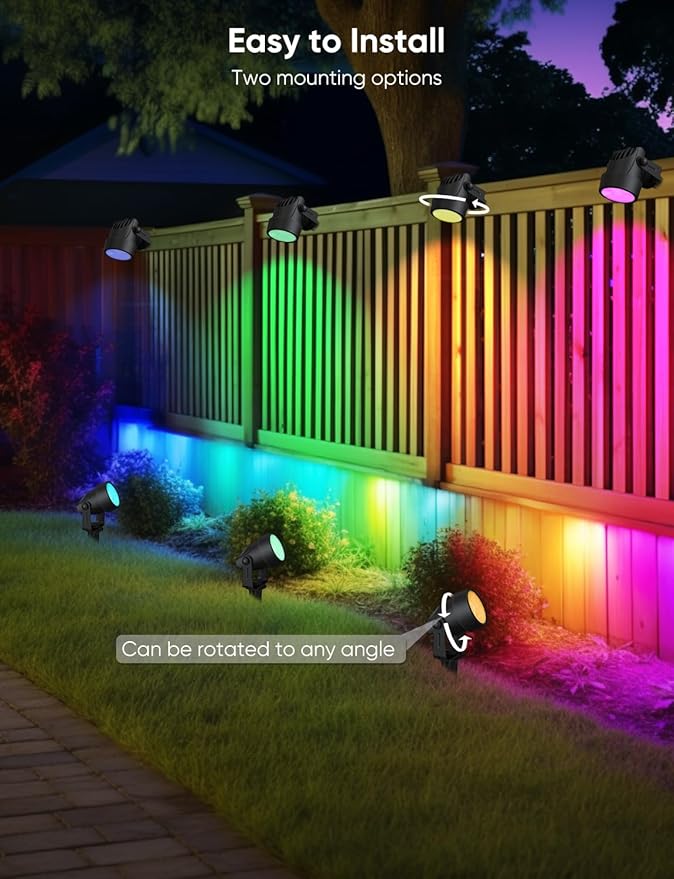 APPECK Low Voltage Landscape Lights, Smart RGBW Color Changing Landscape Lighting with APP Control, IP65 Waterproof Outdoor Spotlights for Garden Yard Outside Decoration, 8 Pack