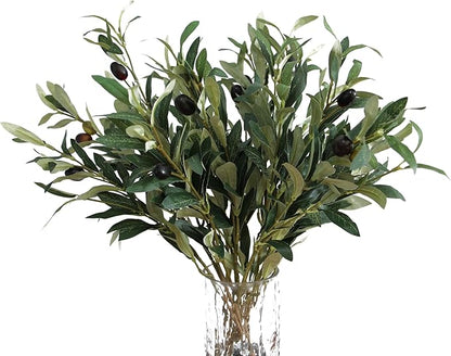 5PCS Artificial Olive Branches for Vases 18.9 Inch Faux Olive Tree Stems with Fruits,Fake Plants Greenery Leaves for Home Decor Weddings Party Floral Arrangement