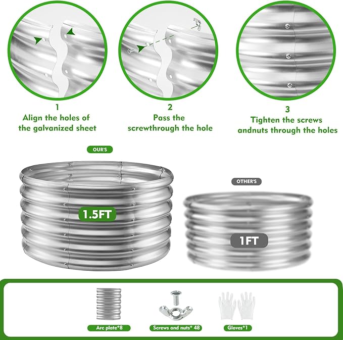 17" Tall Round Outdoor Garden Raised Garden Bed Kits-0.8MM Thick Metal Raised Planter Bed/Ground Planter Box for Variety of Flowers,Herbs,Vegetables,Trees (Silver, 32 Dia X 16.5 inches)
