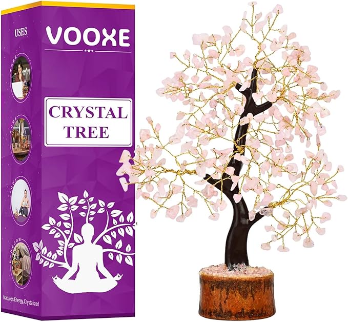 Rose Quartz Tree Handmade Healing Gemstone Bonsai Home, Office, & Desk Decor - Feng Shui Money Tree with Crystals & Healing Stones (Rose Quartz Crystal)