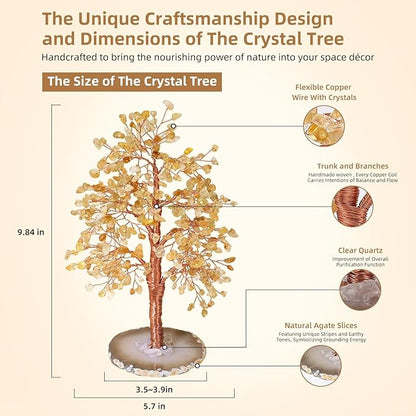Hopeseed Citrine Chakra Crystal Tree of Life Handmade Bonsai Healing Crystals Tree for Home, Desk, Living Room, Office Decor for Positive Energy, Money, Good Luck Birthday Gift for Women, Mom, Men