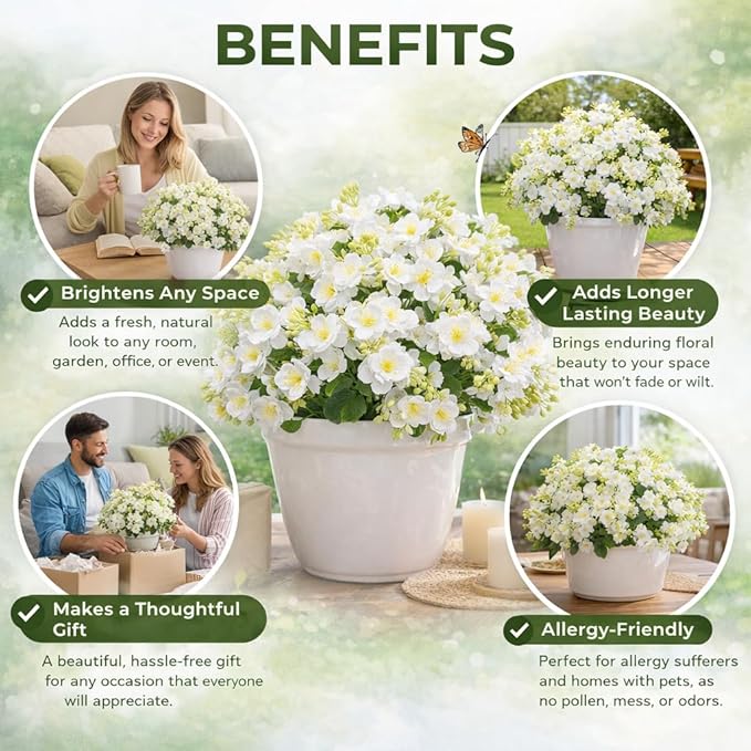 alyptus Artificial Flowers for Outdoors,12 Bundles UV Resistant Spring Fake Flowers for Porch, Patio & Home Decor – Realistic Outdoor Faux Plants with Lasting Color - White