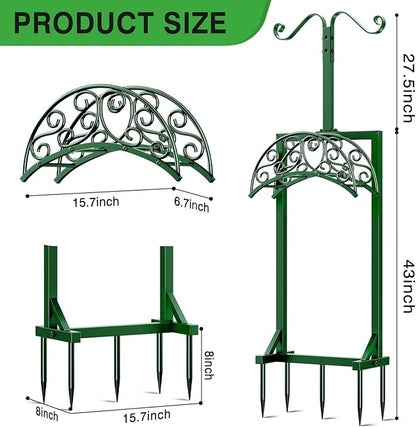 Garden Hose Holder - Upgraded Water Hose Holders for Outside with 5 Spikes & 2 Shepherds Hooks, Freestanding Hose Stand Hose Hanger Hose Storage Hose Reel Rack for Yard Lawn(Green)