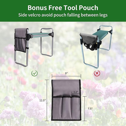 LUCKYERMORE Upgraded Garden Kneeler and Seat, Gardening Stool Kneeling Bench for Gardening with Tool Pouch, Wider&Softer EVA Kneeling Pad, Gardening Gifts for Parents Seniors, Lightweight & Heavy Duty