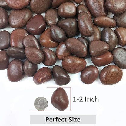 Rocks for Plant 2lbs, Red River Rocks 1-2 Inch Natural Pebbles for Indoor Plants, High Polished Decorative Stones Vase Filler Fish Tank Aquariums Landscaping Garden