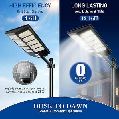 Solar Street Lights Outdoor, 480000LM 6500K Solar Lights Outdoor Waterproof Dusk to Dawn, Security Flood Light with Motion Sensor and Remote for Yard, Garage, Driveway
