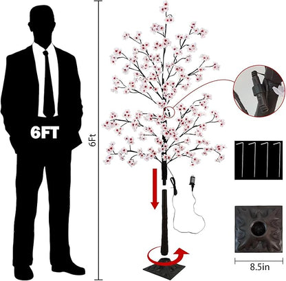 Uieke Cherry Blossom Tree, 6FT 96 Fairy Lights Artificial Lighted Tree for Home Inside Outdoor Spring Wedding Party Festival Decor, Warm White