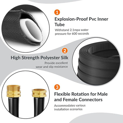 Giraffe Tools Garden Hose 25FT Lightweight Lay Flat Water Hose Kink Free Flexible Hose with 9 Spray Function Nozzle, Black