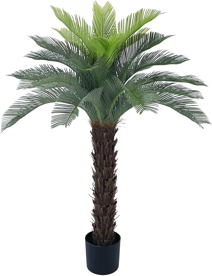 Bellacat 5ft UV Resistant Faux Sago Palm Tree with Natural & Lifelike Bark, 60in Super Full Artificial Cycad Tree with Realistic Leaves for Home Office Patio Porch Front Door Decor.