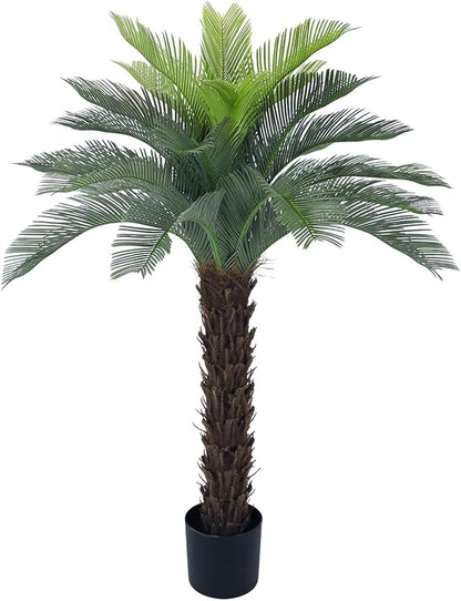 Bellacat 5ft UV Resistant Faux Sago Palm Tree with Natural & Lifelike Bark, 60in Super Full Artificial Cycad Tree with Realistic Leaves for Home Office Patio Porch Front Door Decor.
