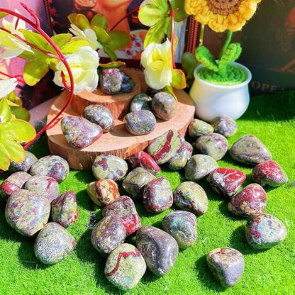 DUQGUHO Dragon Blood Stone Crystals Bulk Natural Irregular Polished Stones Tumbled Crystals Gemstone Rocks for Beginners Gift 200g