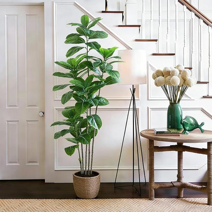 Ficus Tree Artificial Plants Indoor, 6FT Tall Fake Trees in White Pot, Large Potted Silk Floor Plant Artificial Trees, Green Lifelike Faux Ficus Tree for Home Room Office Porch Decor-Green