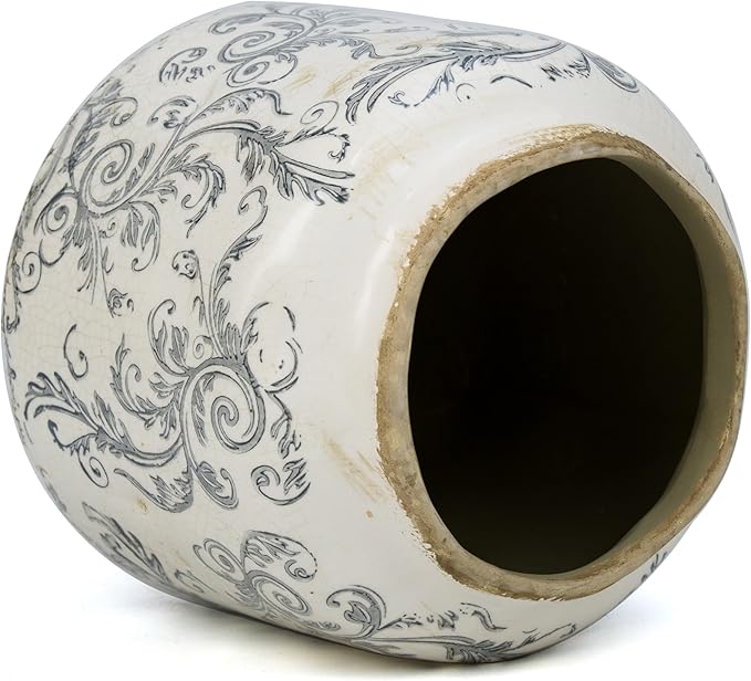 Ceramic Pot for Plant,Crackle Glaze Vintage Plant Pots with Drainage Hole,5.51inch Corrugated Surface Planter for Indoor (Gray)
