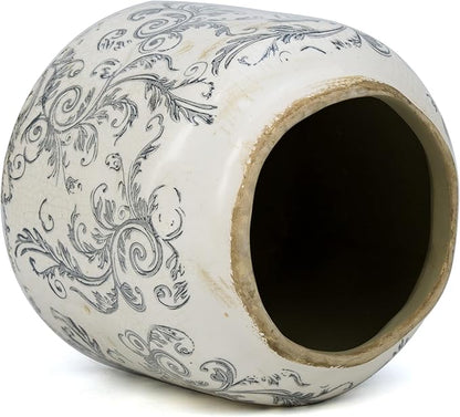 Ceramic Pot for Plant,Crackle Glaze Vintage Plant Pots with Drainage Hole,5.51inch Corrugated Surface Planter for Indoor (Gray)