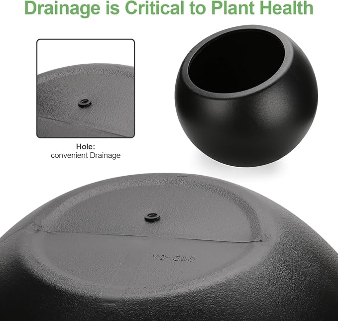 20”Dx16.1”H Large Plant Pot,Durable Plastic-Concrete Material Sphere Planter with Drainage Hole & Rubber Plug Weather Resistant,Modern Planters for Indoor Plants & Outdoor,(White, 12.6" Pot Opening)