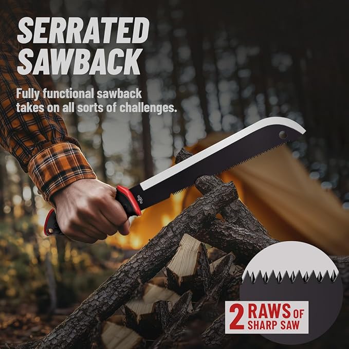 Machete with Saw 25" / 19" Heavy Duty Tool & Sheath - Ergonomic No-Slip Handle - Survival Knife with Serrated Blade - Machetes for Bushcraft Hunting Garden Cutting Trees and Yard Work
