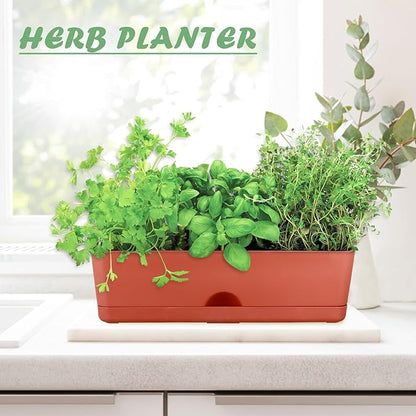 6-Pack Large Window Boxes16 Inch Rectangle Plant Box Rectangular Planters for Outdoor and Indoor Plants Plastic Windowsill Plant Pots for Herbs Vegetable Flowers Long Window Sill Planters